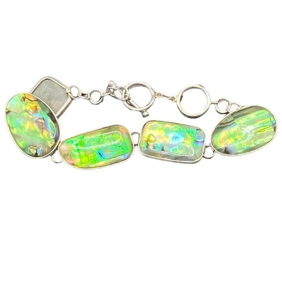 LUC 925 signed Marked Lucas Lameth abalone sterling silver adjustable bracelet - Picture 6 of 10